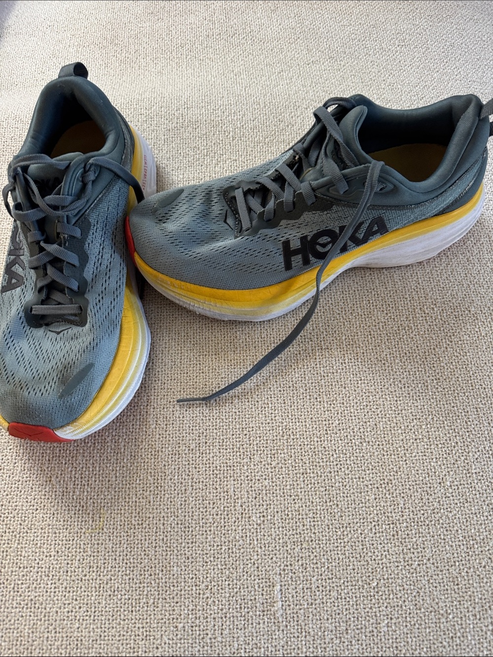 Hoka Men's Gray and Yellow Athletic Running Shoes 8.5D